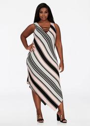 Asymmetrical Hem Striped Dress