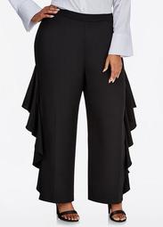 Wide-Leg Pant with Ruffle Sides