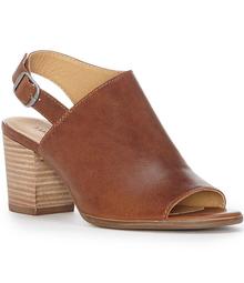 Lucky Brand Obelia Leather Slingback Peep Toe Stacked Block Heel Sandals
