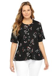 Plus Size High Low Round Neck Printed Top