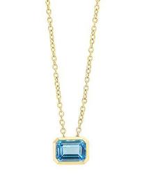 Blue Topaz Emerald-Cut Pendant Necklace in 14K Yellow Gold, 18" - 100% Exclusive