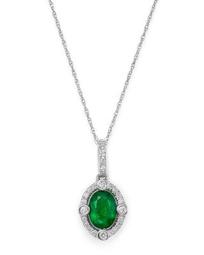 Emerald and Diamond Oval Pendant Necklace in 14K White Gold, 18" - 100% Exclusive