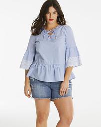 Stripe Blouse With Eyelets And Lace Trim