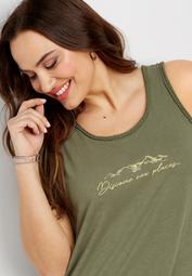 plus size embroidered discover tie front tank