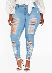 All Over Distressed Skinny Jean