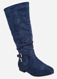 Faux Suede Buckle Side Boot - Extra Wide Width - Wide Calf