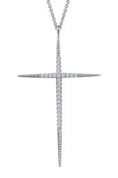 Platinum Plated Simulated Diamond Detail Cross Pendant Necklace