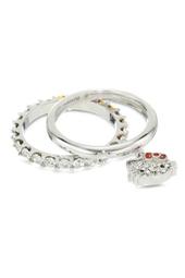 Hello Kitty Sterling Silver Czech Crystals Flat Face & Red Bow Stack Ring - Size 6 - Set of 2