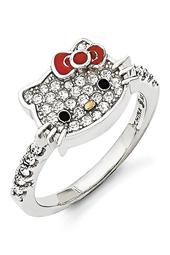 Hello Kitty Czech Crystals Flat Face & Red Girl's Bow Ring