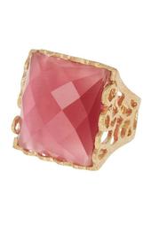 18K Gold Clad Faceted Raspberry Cat's Eye Crystal Ring