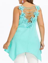 Plus Size Lace Up Ribbed Handkerchief Tank Top