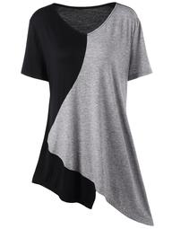 Asymmetrical Color Block Plus Size Long T-Shirt