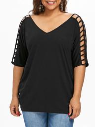 V Neck Cut Out Plus Size Tunic Tee