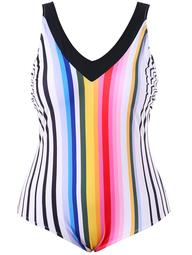 Plus Size Rainbow Stripe One Piece Backless Swimwear