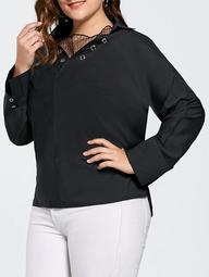 Plus Size Eyelet Long Sleeve Shirt with Sheer Voile