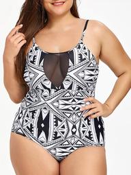 Plus Size Geometric One-piece Swimsuit