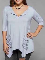 Ruched Pockets Asymmetrical Blouse