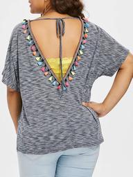 Plus Size Batwing Sleeve T-shirt with Tassels