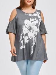 Plus Size Floral Cold Shoulder T-shirt
