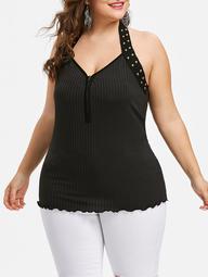 Plus Size Ribbed Halter Neck Tank Top