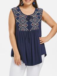 Plus Size Ethnic Embroidered Tank Top