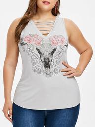 Plus Size Graphic Ladder V Neck Tank Top