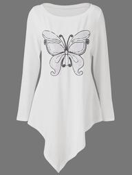 Butterfly Print Plus Size Asymmetrical Top