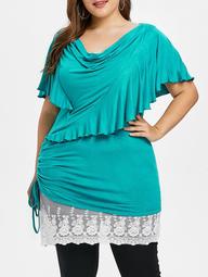 Plus Size Cowl Front Ruffle Bell Sleeve T-shirt