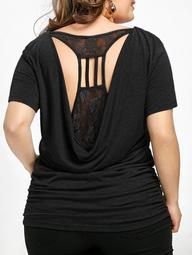Plus Size Lace Trim Cowl Back T-shirt