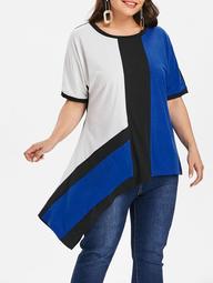Color Block Asymmetrical Plus Size T-shirt