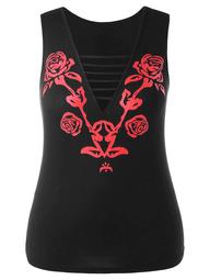Plunge Cut Out Floral Tank Top