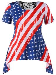 Asymmetrical Plus Size American Flag T-shirt