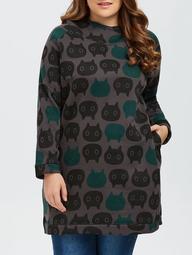Pullover Printed Plus Size Long Hoodie