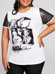 Graphic Plus Size Sequin Sleeve T-shirt