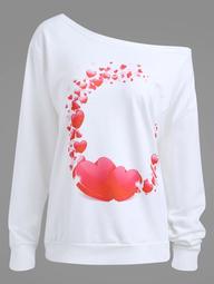 Skew Neck Plus Size Heart Hoop Graphic Sweatshirt