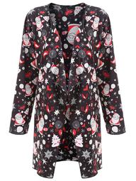 Father Christmas Printed Plus Size Long Draped Coat