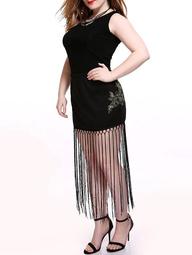 Plus Size Alluring Floral Pattern Fringed Skirt