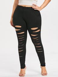 Plus Size Ripped High Waisted Leggings