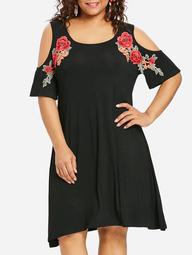 Plus Size Embroidery Knee Length Tee Dress