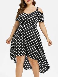 Plus Size Polka Dot High Low Dress