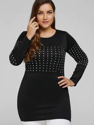 Long Sleeve Plus Size Studded Top