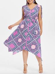 Ethnic Print Plus Size Asymmetrical Dress