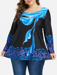 Plus Size Abstract Print Long Sleeve T-shirt