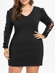 Lace Up Sleeve Plus Size Bodycon Dress