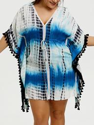 Plus Size Tassel Trimmed Tie Dye Bech Cover Up