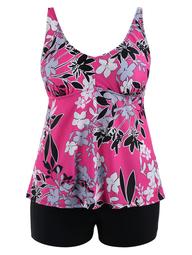 Padded High Waisted Floral Plus Size Tankini Set