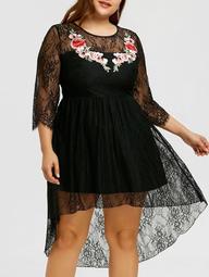 Plus Size Lace Embroidery High Low Dress