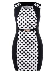 Plus Size Polka Dot Print Sleeveless Fitted Dress