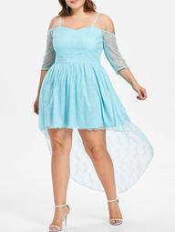 Plus Size Cold Shoulder Lace High Low Dress