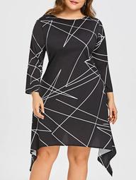 Plus Size Geometric Print Asymmetric Dress